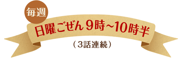 毎週 日曜ごぜん9時〜10時半（3話連続）
